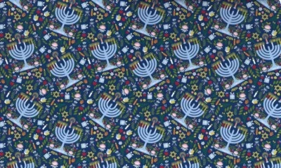 Hallmark Wrapping Paper Festive Hanukkah Collage Menorah 35 sq ft Roll Holiday - Image 1 of 4