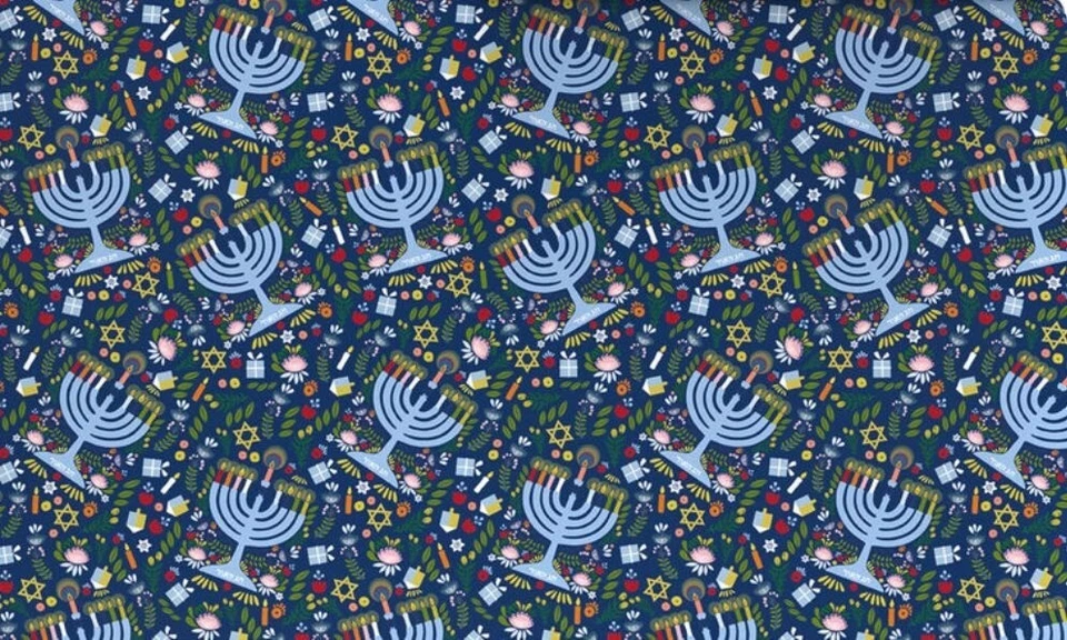 Hallmark Wrapping Paper Festive Hanukkah Collage Menorah 35 sq ft Roll Holiday - Image 1 of 4