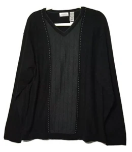 CONCEPTS BY CLAIBORNE Men’s XL V Veck Knit Pullover L/Sleeve Sweater Black Gray - Picture 1 of 5