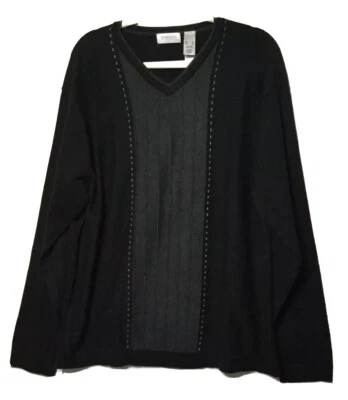 CONCEPTS BY CLAIBORNE Men’s XL V Veck Knit Pullover L/Sleeve Sweater Black Gray - Image 1 of 4
