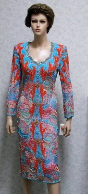 Vestido JASDEE Vintage Cuentas y Lentejuelas Trabajo a Mano y Estampado a Mano en Seda Estilo 4032 Foto 1 de 3