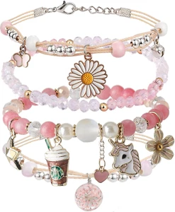 BRAND NEW / UNOPENED Beaded Charm Bracelets for Teen Girls 4PCS - Picture 1 of 11