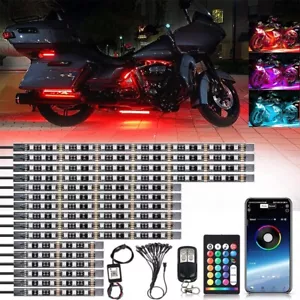 16PCS Motorcycle RGB LED Strip Light Under Glow Neon Kit Bluetooth APP Control - Foto 1 di 15