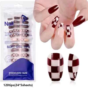 120 Pcs Colorful French Short Square False Nails Full Cover Nail Tip Extension - Picture 1 of 8