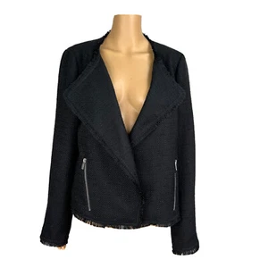 SAKS FIFTH AVENUE Black Tweed Open Front Zip Pockets Blazer Size XL - Picture 1 of 6