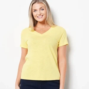 Chicos Tee Shirt Neon Yellow V Neck Stretch Side Slits Short Sleeve, Size M - Picture 1 of 10