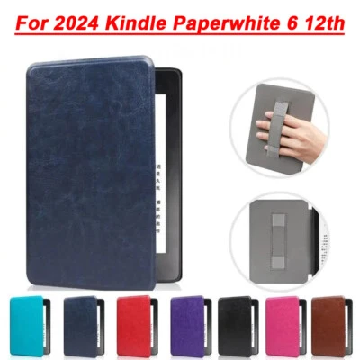 For 7" Kindle Paperwhite 6 12th Gen 2024 Case Leather Smart Cover W/ Hand Strap - Image 1 of 4