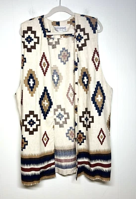 Винтажный жилет Jessica Howard из льняной смеси с ацтекским принтом с открытой передней частью размер 18 сделано в США - Изображение 1 из 4
