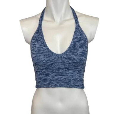 White Fox Cropped Blue Knit Halter - Size M - Image 1 of 4