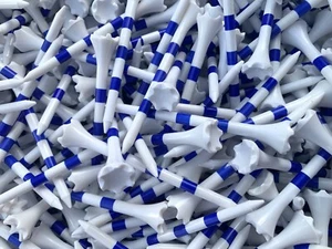 Golf Tees New Truestrike 3 1/4 White Blue Stripes Performance Tees - Picture 1 of 2