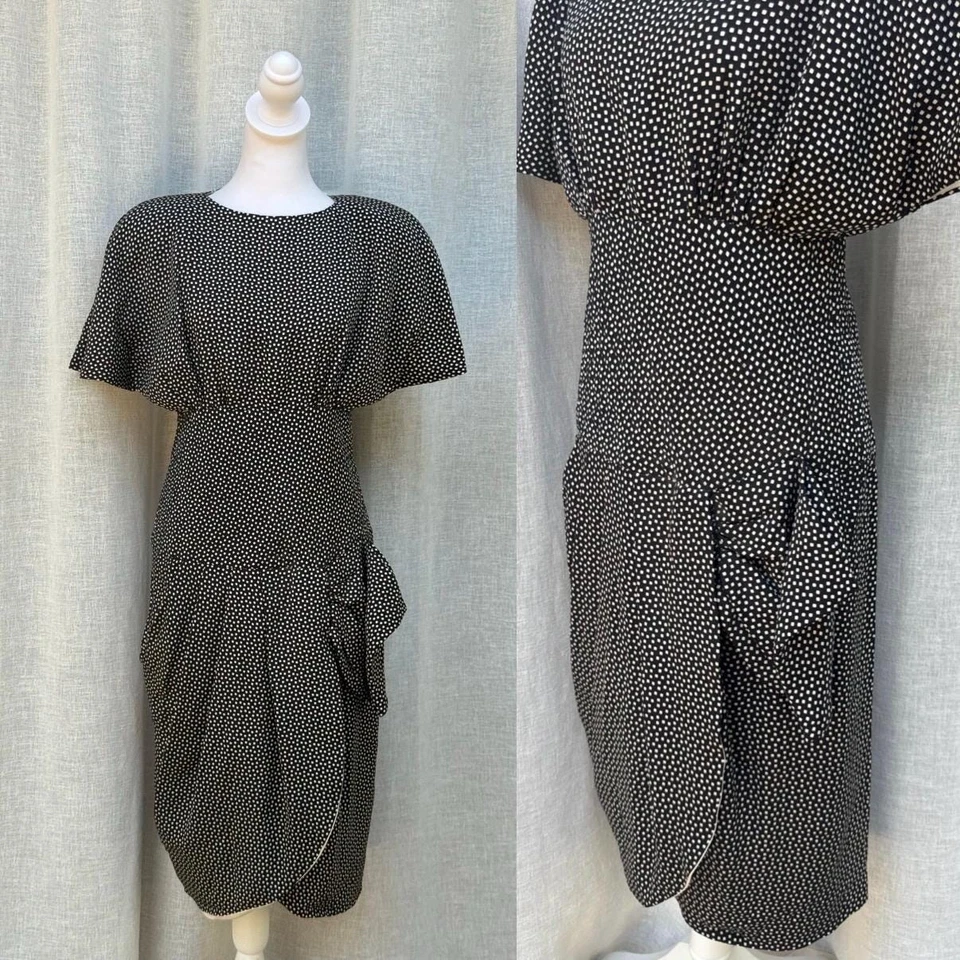1990 Saint Romei black white polka dot silk short sleeve mini dress - Image 1 of 4