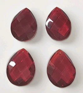Lot Of 4 Large RED Vintage Teardrop Crystal Glass Prisms Chandelier 2.5" - Picture 1 of 7
