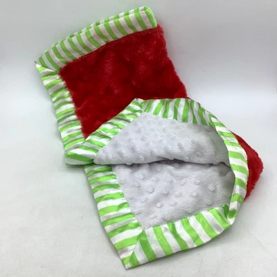 Hobby Lobby Little Wishes Red Fur White Minky Dot Satin Edge Green Stripe Lovey - Image 1 of 4