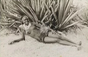 AFRICA ANGOLA TRIBAL ETHNIC NUDE WOMAN #1 RPPC Photo Postcard COPY - Picture 1 of 2