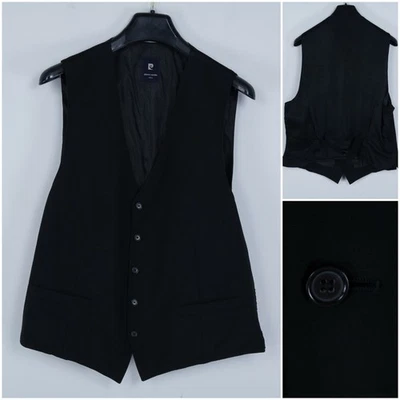 Mens Waistcoat Large Size UK 42 Black PIERRE CARDIN Formal 100% Wool Dress Vest - Image 1 of 4