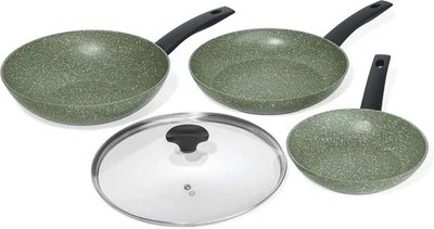 3pcs Green Eco Non Stick Frying Pan Set Induction Compatible Dishwasher Safe - Image 1 of 4