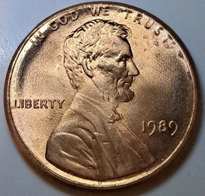 1989 P AU Lincoln Memorial Cent Penny 1C Coin Struck Out Of Collar Error - Picture 1 of 3