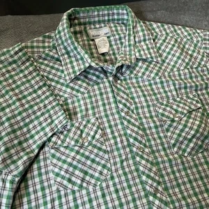 Vintage Wrangler Shirt Mens 2XL Tall Green White Pearl Snap Plaid Western Rodeo - Picture 1 of 9