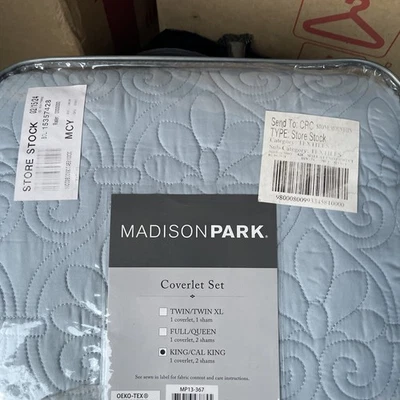 Quebec 3-Piece Quilted King Coverlet Set - Dusty Pale Blue, Floral Pattern - ... - Image 1 of 3