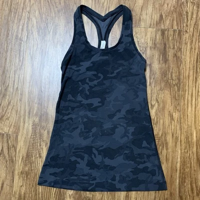 Camiseta sin mangas Lululemon Cool Racerback II talla 4 negra camuflada Heritage 365 carbón profundo Foto 1 de 4