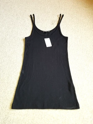 Новый с Ярлыками женская Топ-VINCE-черный хлопок вязаный ребристый бак совок шеи slvless Y2K-L - Изображение 1 из 4