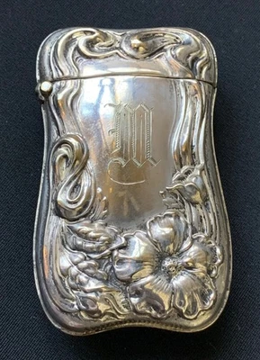 HERMOSA - Antigua caja de fósforos de plata alemana ornamentada Foto 1 de 4