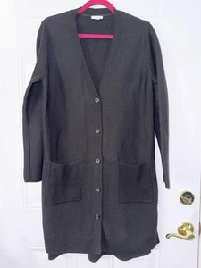 J Jill Dark Black Long Cardigan V Neck Cotton/viscose Blend Knit Sweater MED - Picture 1 of 9