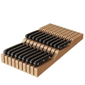 Bamboo Knife Block Drawer Organizer, 19 SLOTS Nonslip Durable In-Drawer Storage - Picture 1 of 18