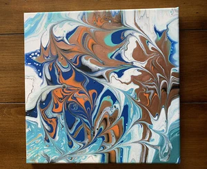 Acrylic Paint pour paining on canvas 12 x 12 Inch, Signed Original - Picture 1 of 2