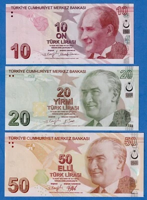 Turkey Set - 10,20,50 Turkish Lira 2021/2022 P-223f,224f, 225e  UNC Banknotes - Image 1 of 4