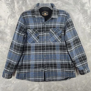 Freedom Foundry Mens Shacket Coat XL Fleece Sherpa Lined Plaid Gray Black Blue - Picture 1 of 11