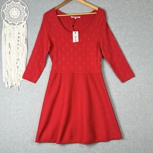 Review Knit Dress New Womens 12 M Red Fit & Flare Polka Dot Retro Preppy Nwt - Picture 1 of 13