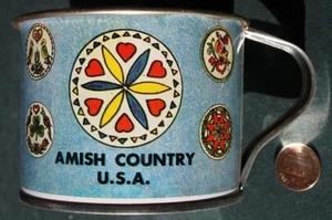 Pennsylvania Amish Country USA Souvenir Blechbecher Sechskantschilder & Pferde Vintage ---- - Bild 1 von 1