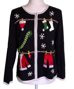 Mercer Street Studio Women's Petite Full Zip Christmas Cardigan Sweater Size PL - Picture 1 of 6