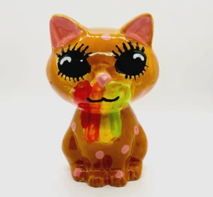 Ceramic Big Eyes Kitten Coin Bank Rainbow In Mouth Colors "D4" Hallmark At Base - Picture 1 of 10