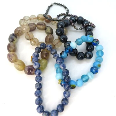 Lot of 7 Stretch Beaded Stones Bracelets Fashion Jewelry - Image 1 of 4