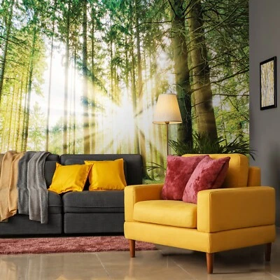Papel pintado bosque árboles mural de pared verde verano paisaje naturaleza decoración foto arte Foto 1 de 4