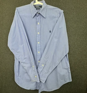 Polo Ralph Lauren Shirt Mens 16-34 Andrew Classic Fit Blue White Long Sleeve - Picture 1 of 11