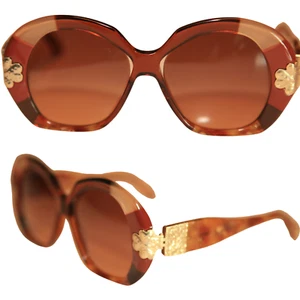 CHLOE Gold Patchwork Oversized Venus CE743S Blonde Havana Sunglasses Italy NEW - Picture 1 of 24