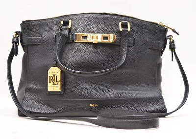 Lauren Ralph Lauren - Cartera Cartera de Cuero Negra Grano Guijarro Caído Darwin Foto 1 de 4