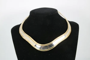 Silver with Brass Edge Solid Modern 13" Collar Choker Necklace 30 Grams - Picture 1 of 5