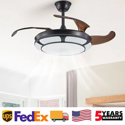 42 inch Ceiling Fan LED Light Modern Black Retractable with Remote Control Kit - Image 1 of 4