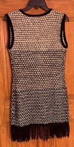 Womens Open Sweater Tunic Sz Small Sleeveless Fringe Black Beige by BCBGMaxazria - Picture 1 of 3