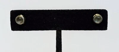 925 Sterling Silver Natural Rainbow Blue Hue Moonstone Stud Earrings 6.5 mm - Image 1 of 4