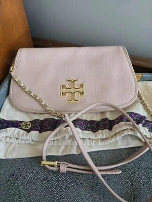 TORY BURCH Britten Leather Crossbody Clutch W/ Chain Strap - Blush Pink - Image 1 of 4