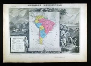 1861 Levasseur Map South America Brazil Colombia Peru Bolivia Chili Patagonia - Picture 1 of 5
