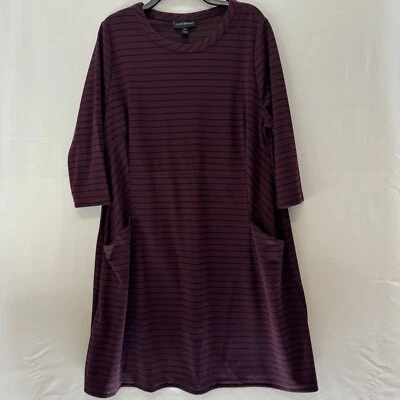 Vestido recto Lane Bryant 14/16 para mujer manga 3/4 MIDI rayas bolsillos borgoña Foto 1 de 4