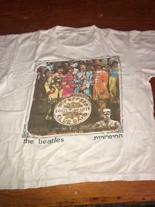 Vintage DISTRESSED THE BEATLES SGT. PEPPER T-Shirt w/Hebrew Markings LARGE ??  - Picture 1 of 4