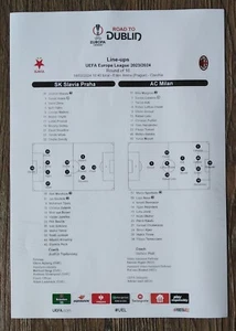 original Line-ups UEFA Europa League 14.3.2024 Slavia Praha - AC Milan - Picture 1 of 4