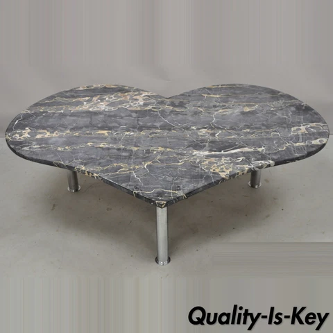 Vintage Custom Made Italian Marble Top Heart Shaped Coffee Table Cover